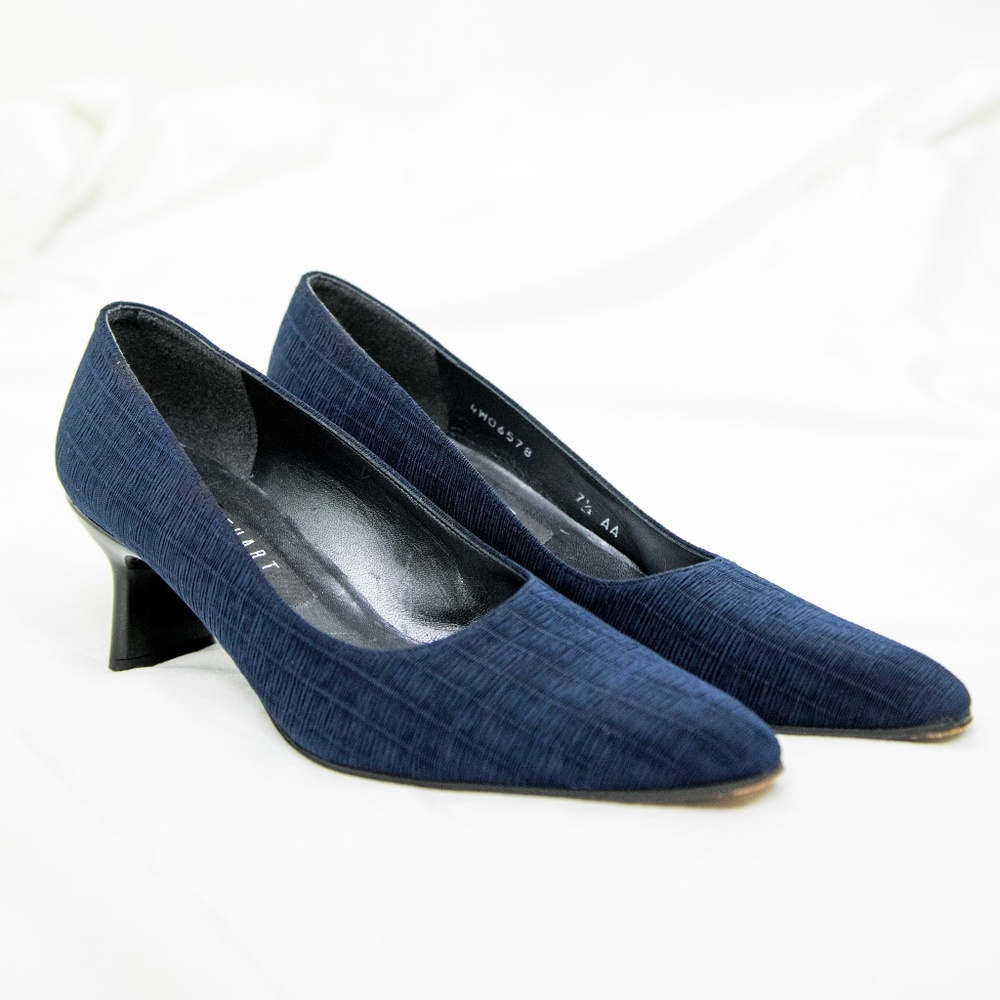 Stuart Weitzman Dark Navy Block Heel Pump